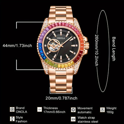 ONOLA Men's Stainless Steel Mechanical Watch - Luminous Hollow Tourbillon