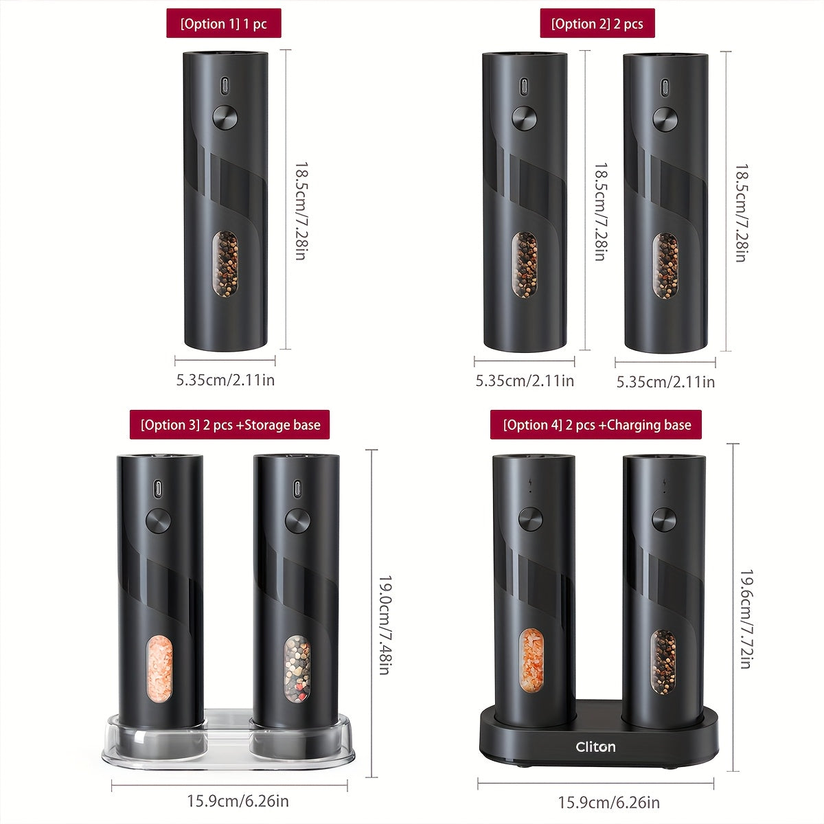 Electric Salt & Pepper Grinder - Rechargeable USB LED