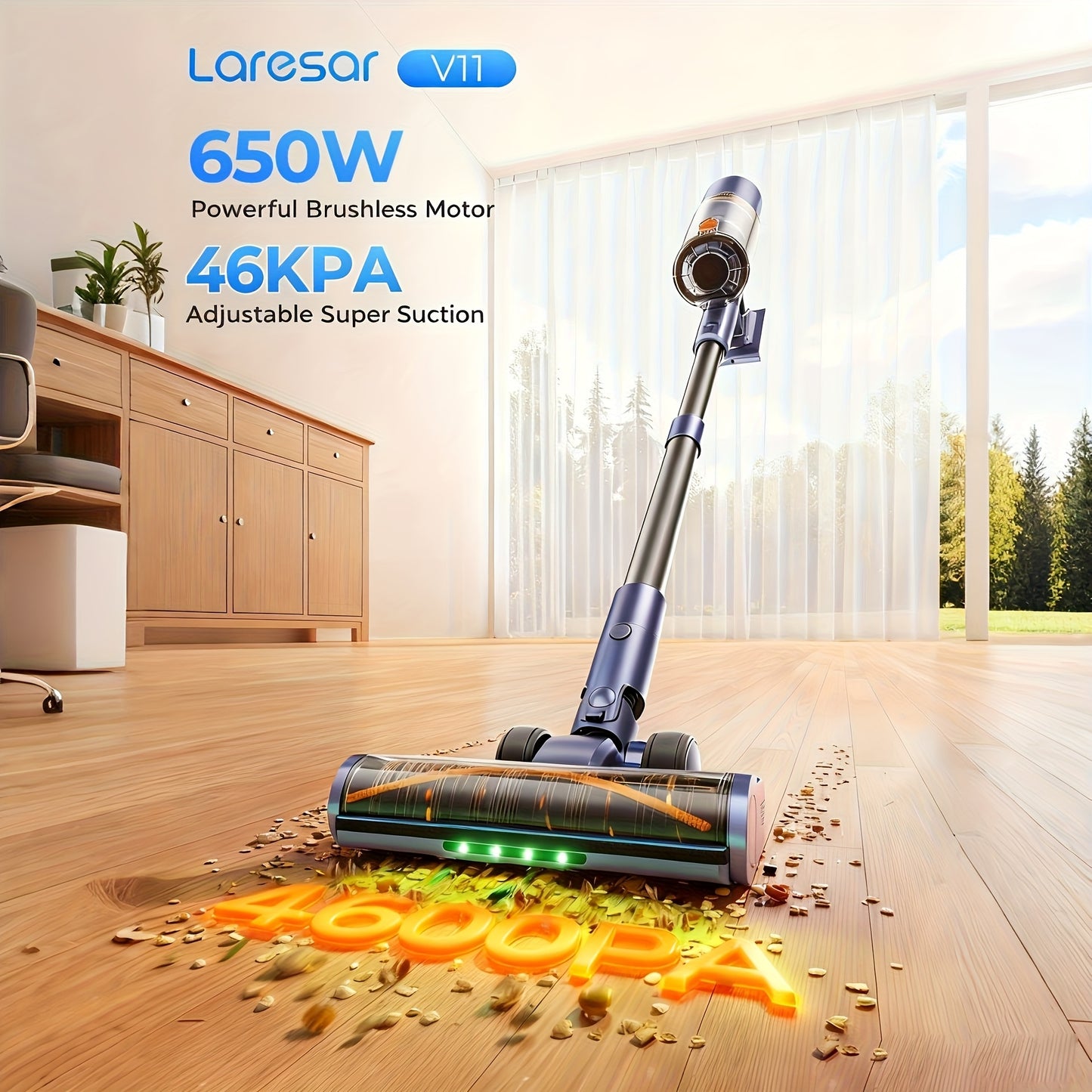 Laresar V11 Cordless Vacuum 650W 90Min - 46KPa 6-in-1 Touch Display