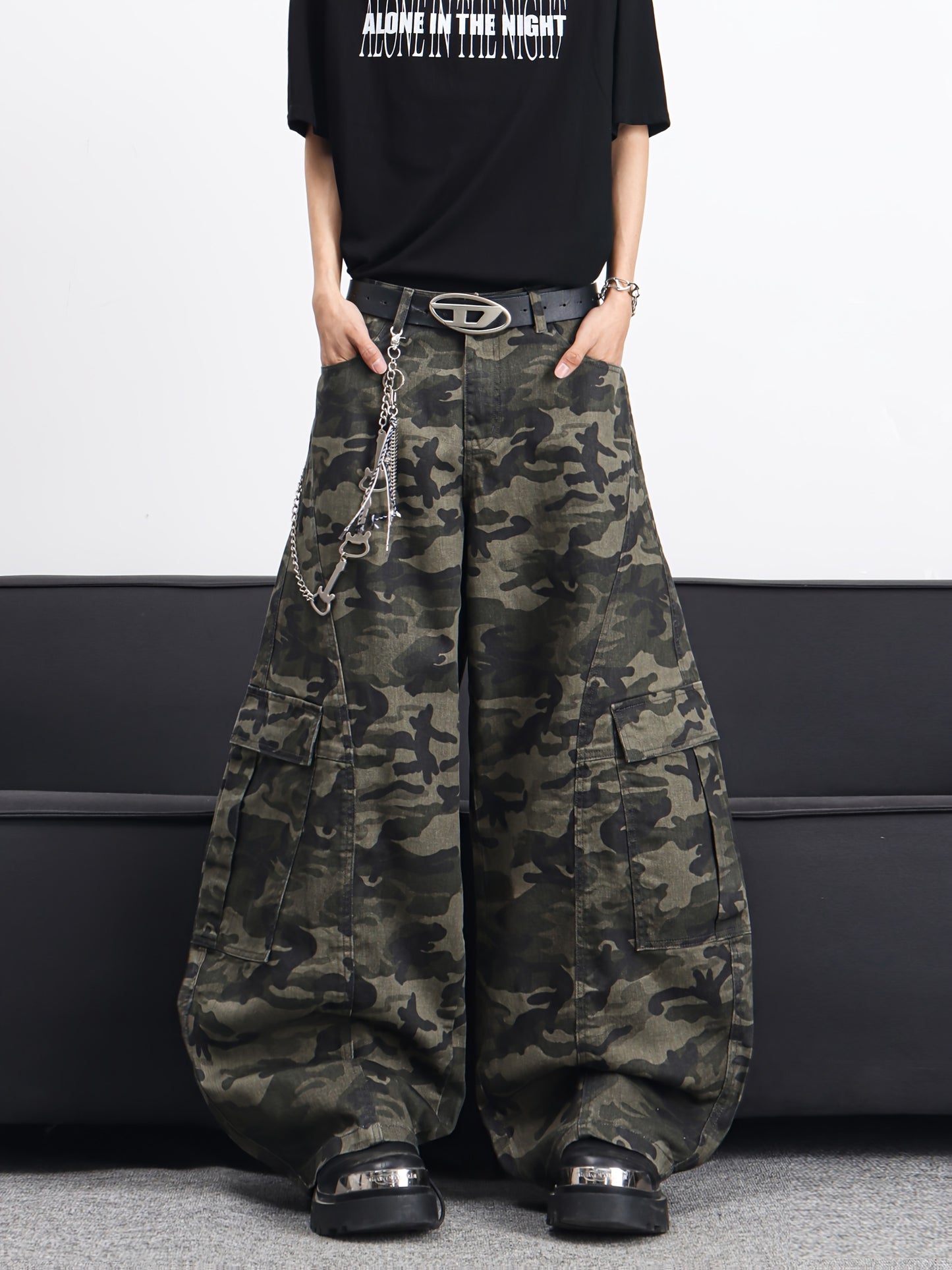 Men's American High Multi-Pocket Jeans - Camo Wide-Leg
