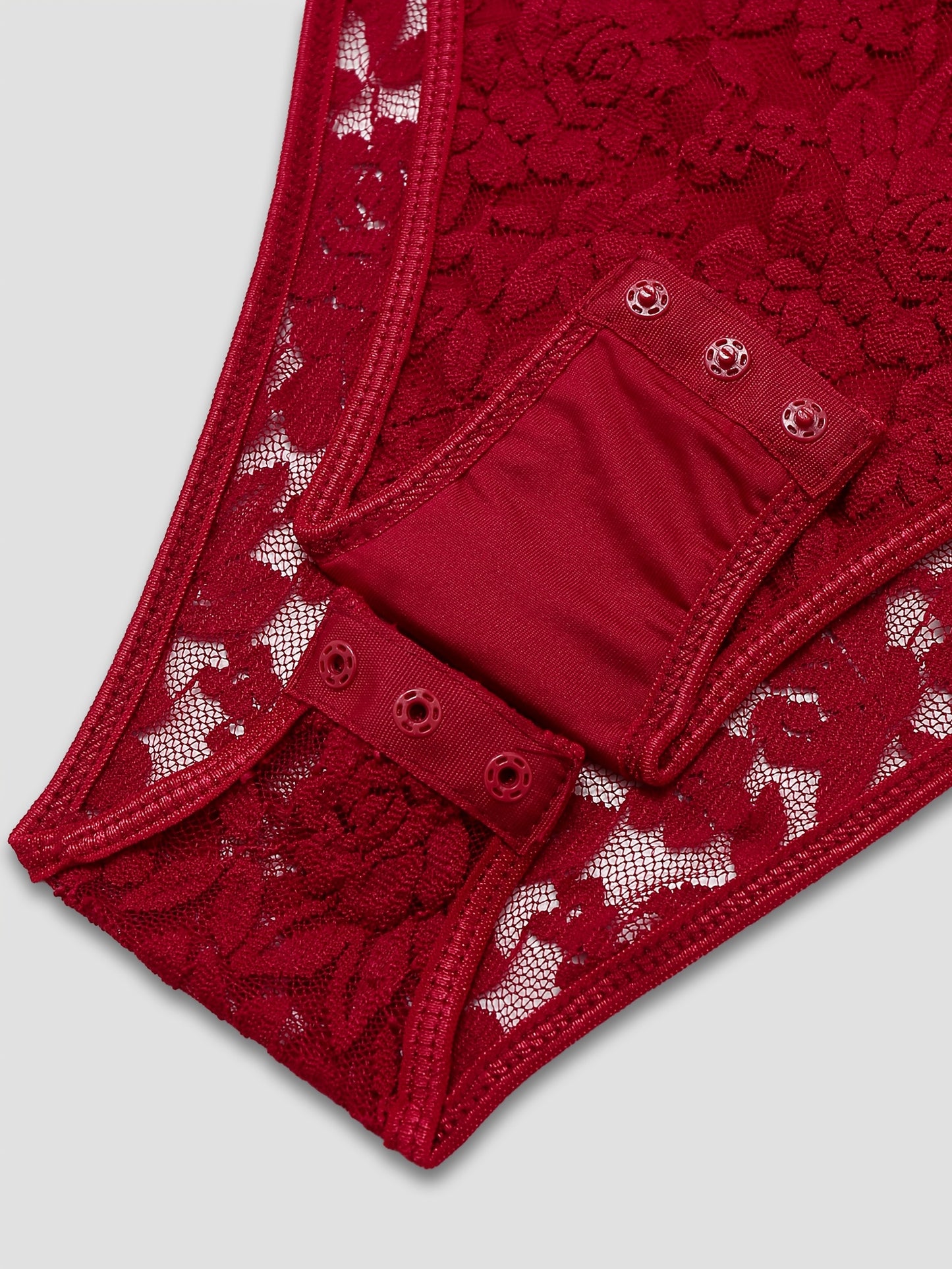 Elegant Burgundy Lace Bodysuit - Long Sleeve Sheer Panel Zipper