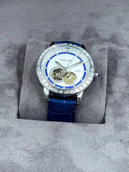 VerdeMontre Men's Luxury Automatic Mechanical Watch - Skeleton Dial World Time