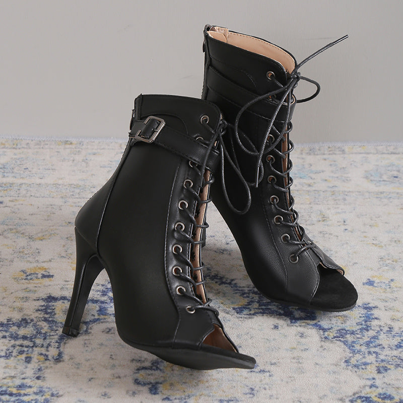 Women's Fish Mouth Cross Strap High Heels - Ring Ankle Buckle