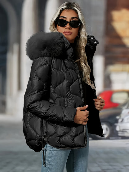 Women's Winter Puffer Jacket - Hooded Elegant Warm Coat