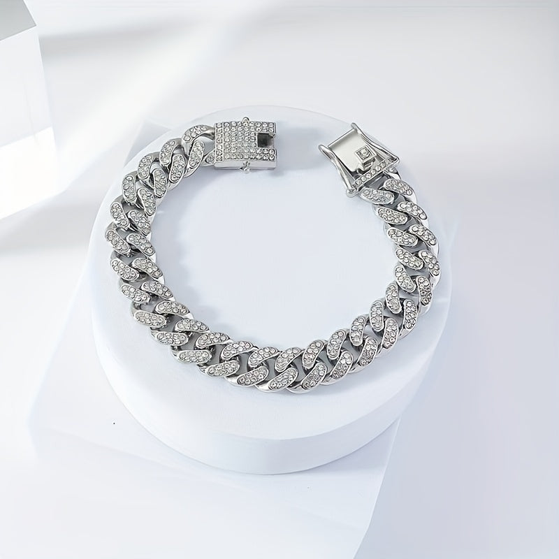 Luxurious Rhinestone Cuban Link Bracelet Unisex