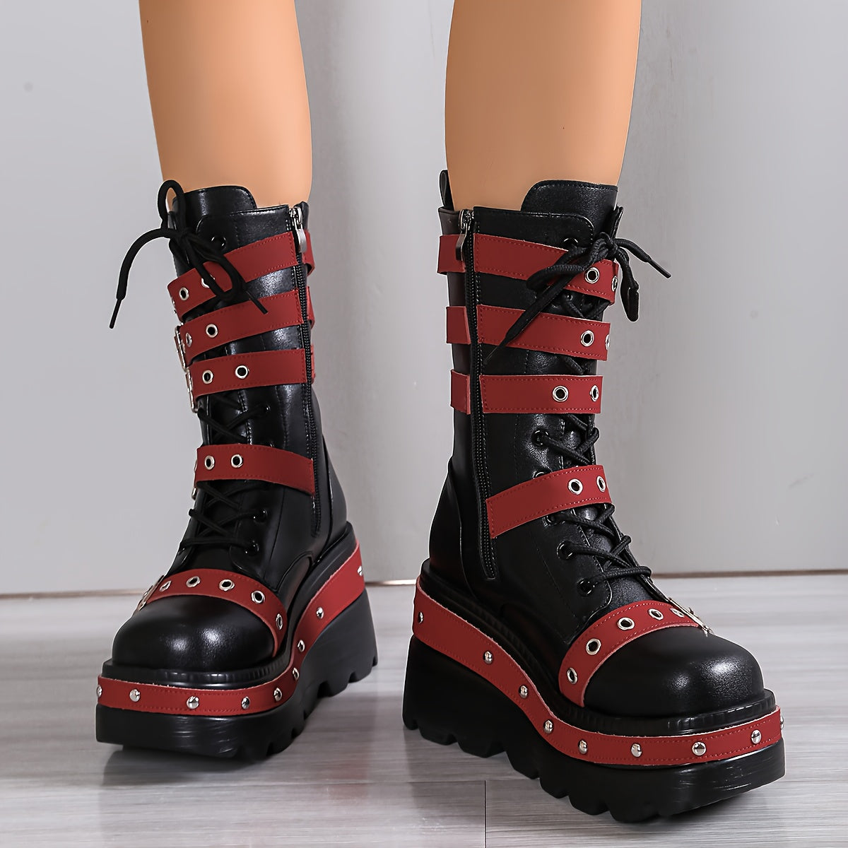 Women's Punk Boots - Thick Platform Ultra-High Wedge Gothic
