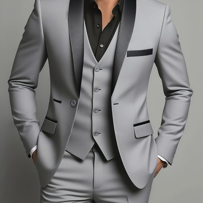 Men's 3pcs Suit Set - Blazer Vest Pants Elegant