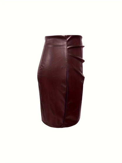 Women's Elegant PU Leather Skirt - Solid Color Half Skirt