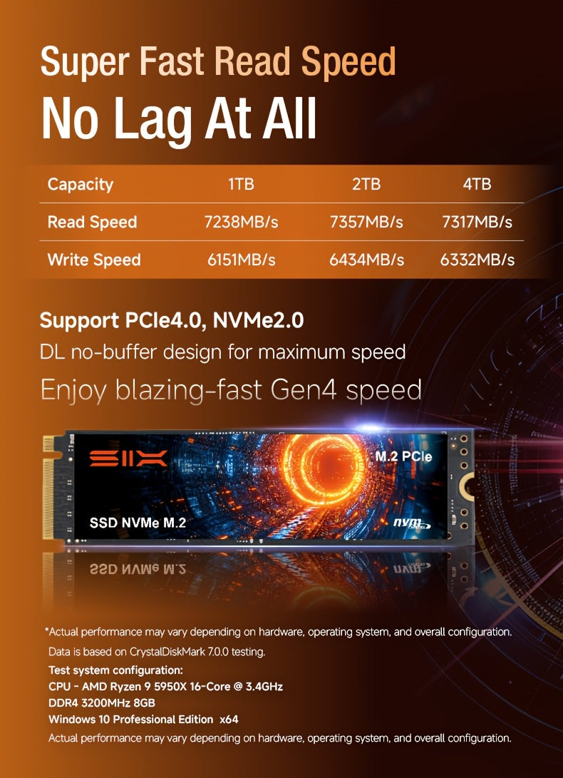 SIX X7400-Pro 1 TB/2 TB 7350 MB/s Lesegeschwindigkeit | PCIe 4.0 NVMe, robust und zuverlässig für Gaming, Büro und Content-Erstellung, mit elegantem Metalldesign und leistungsstarkem Kühlsystem, Gaming-Zubehör, professionelles Erscheinungsbild, H