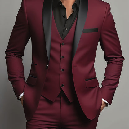 Men's 3pcs Suit Set - Blazer Vest Pants Elegant