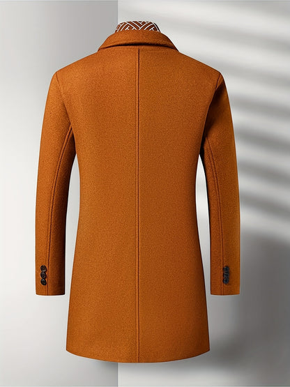 Men's Autumn Winter Thickened Tweed Jacket - Detachable Scarf