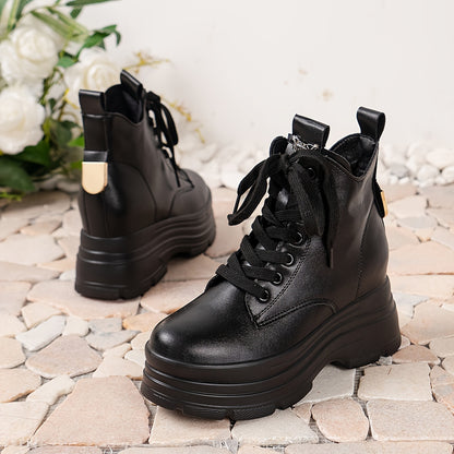 Women's Chunky Platform Ankle Boots - Fleece-Lined Black British