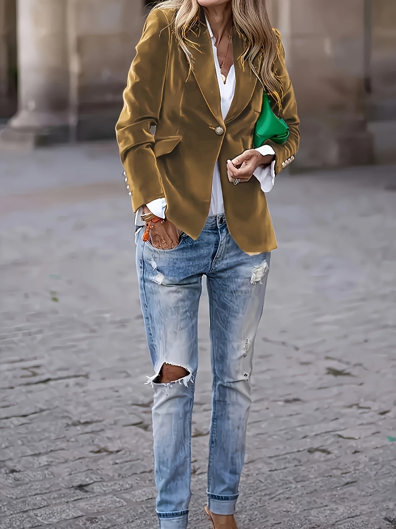 Women's Elegant Single-Breasted Blazer - Tailored Collar Long Sleeve