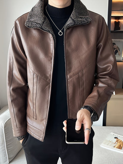 Men's Winter Thickened Bomber Jacket - Windproof Lapel PU