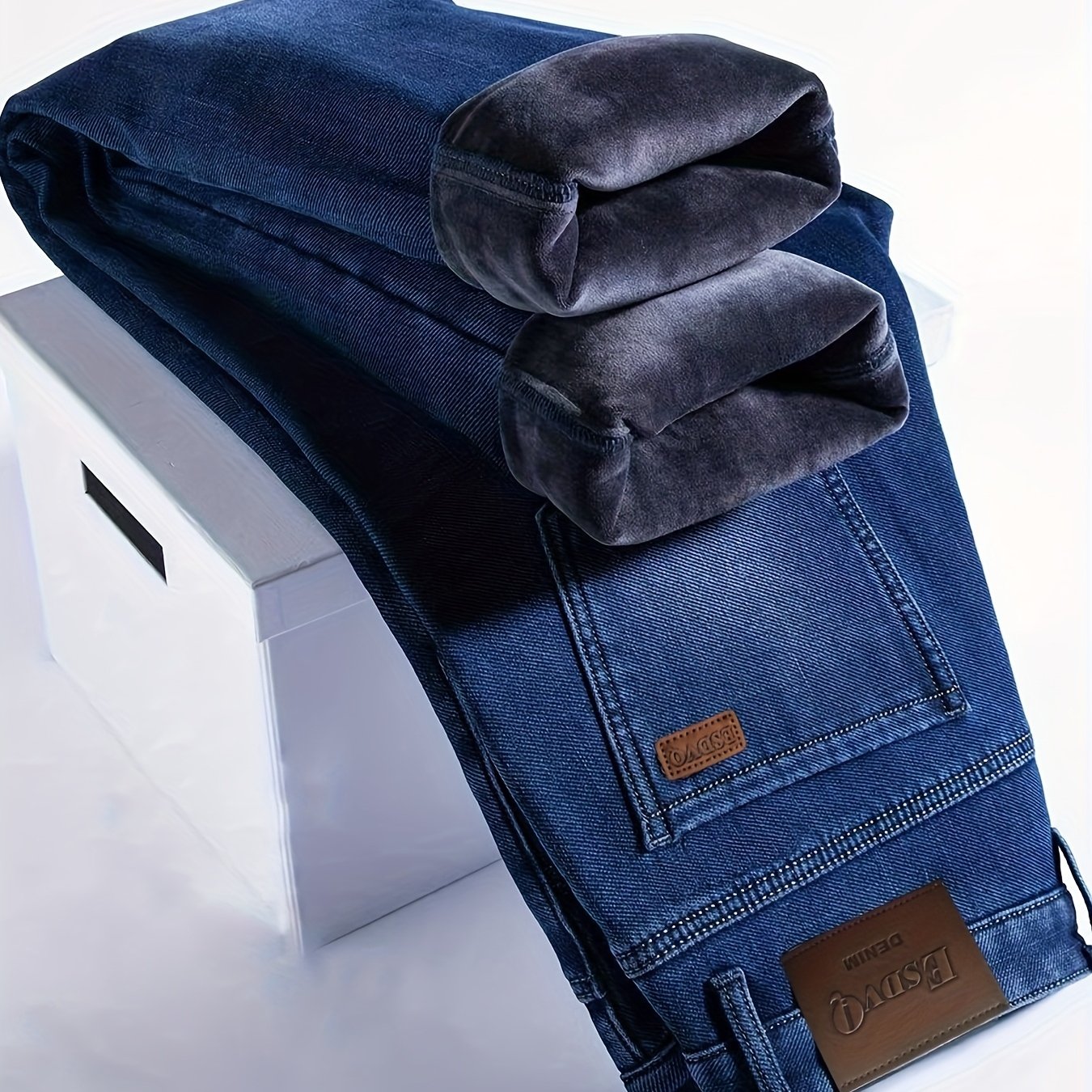 ESDVQ Men's Winter-Thickened Stretch Jeans - Warm Straight-Leg