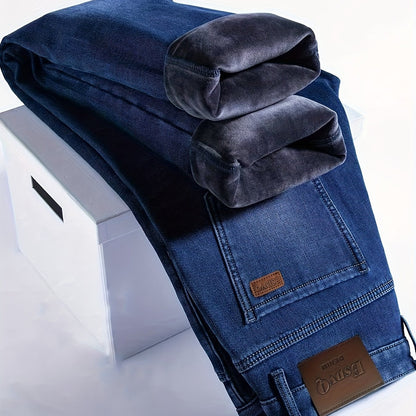 ESDVQ Men's Winter-Thickened Stretch Jeans - Warm Straight-Leg