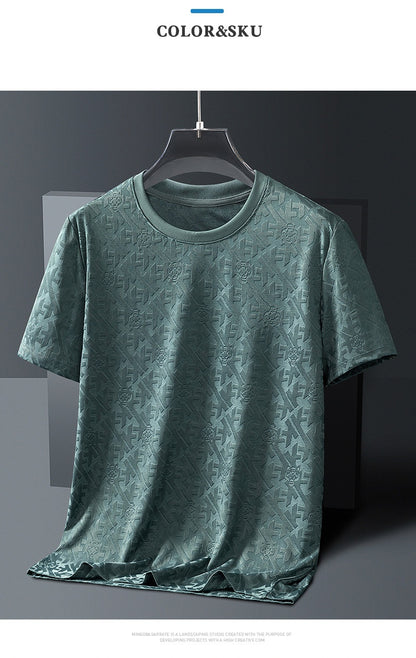 Men's Jacquard Summer Shirt - Ice Feel Round Neck