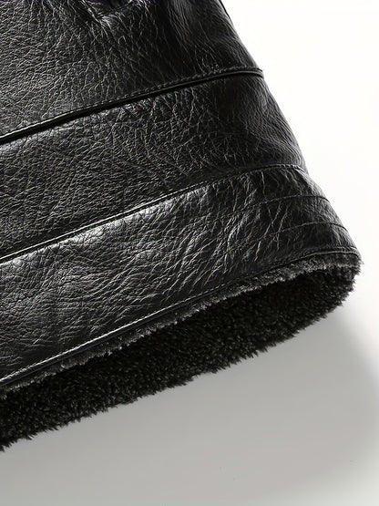 Men's Winter Thickened Bomber Jacket - Windproof Lapel PU