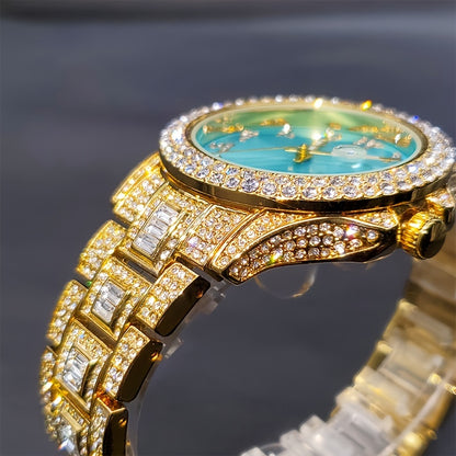 MISSFOX Luxury Couples' Quartz Watch - Ice Blue Rhinestone Luminous