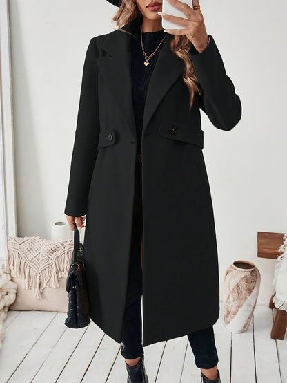 Women's Suit Collar Two-Tone Belted Long Coat - Elegant H-Line
