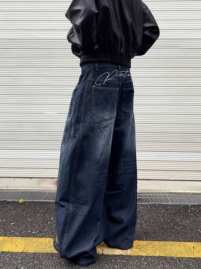 Men's Vintage Washed Distressed Denim - Loose Straight-Leg