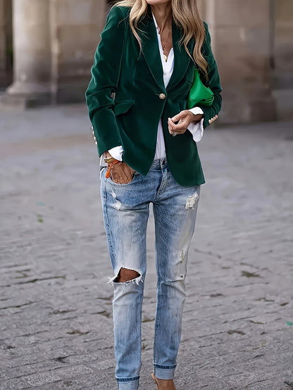 Women's Elegant Single-Breasted Blazer - Tailored Collar Long Sleeve