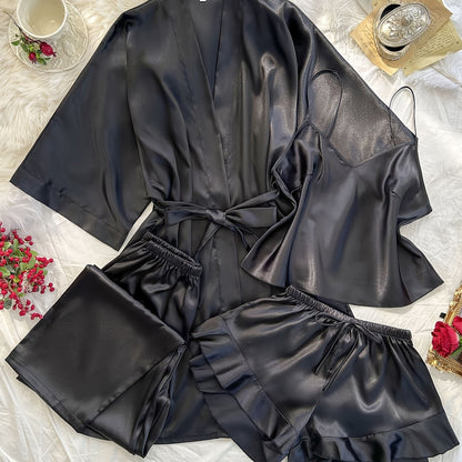 Women's All-Season V-Neck Pajama Set - Tie Waist Drawstring