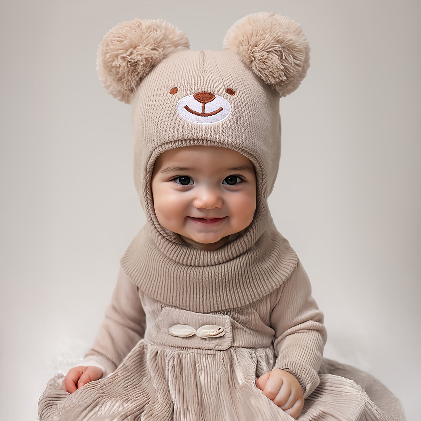 Baby Bear Ear Mask & Beanie - 0-8 Years Winter Hat