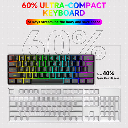 GOTBAT 60% Gaming Keyboard - Mini RGB Backlit 61 Key