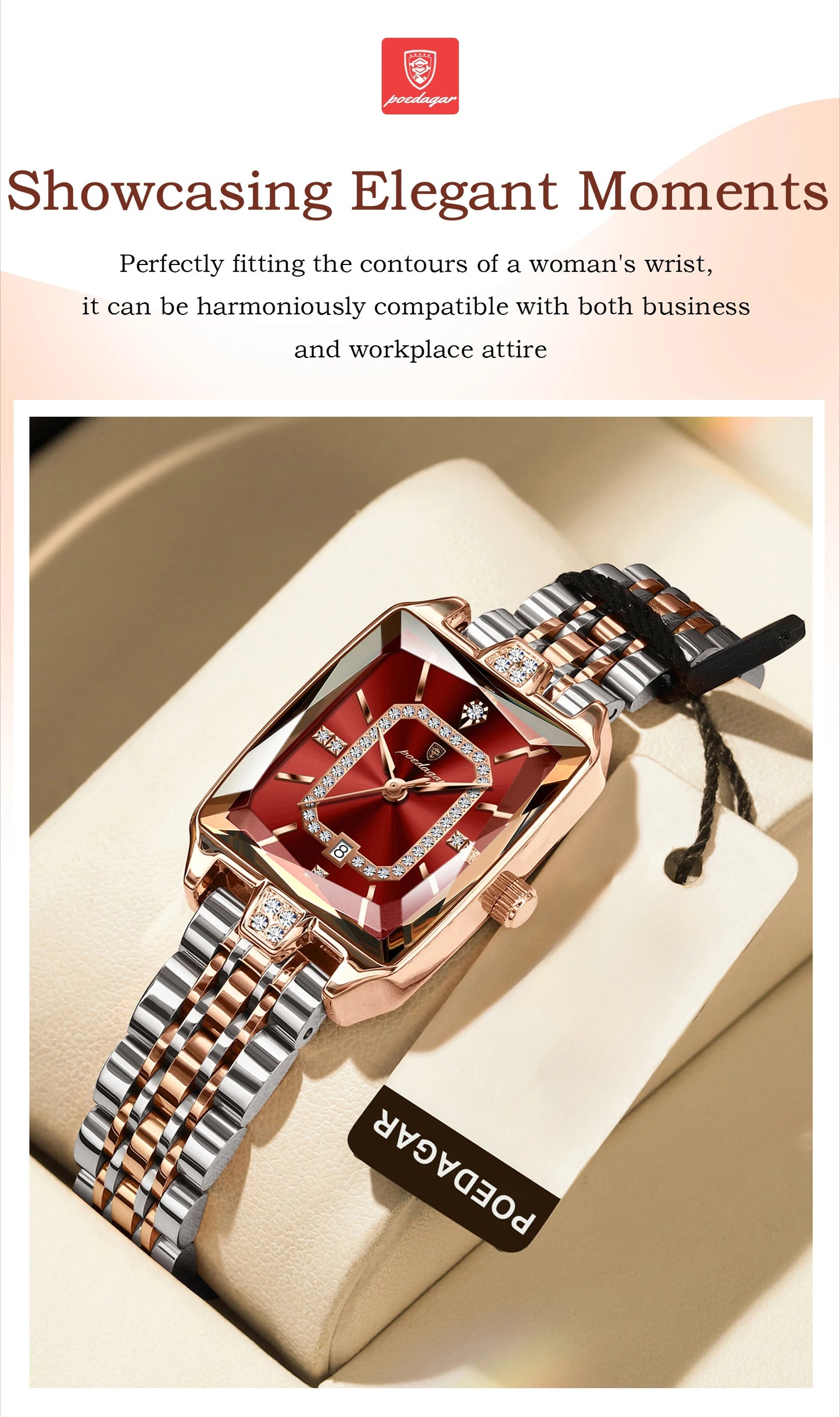 POEDAGAR Women's Luxury Watch - Waterproof Calendar Quartz Steel