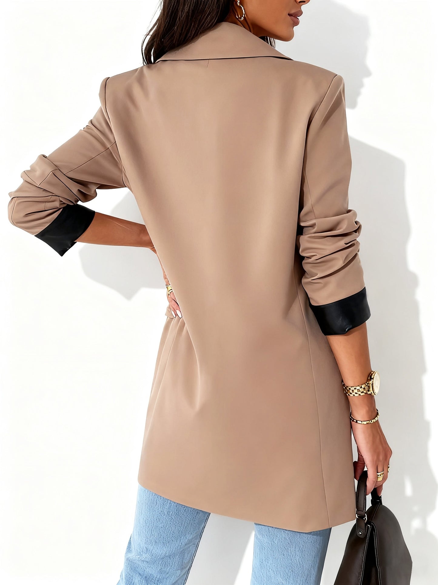 Women's Double Breasted Lapel Blazer - Elegant Long Sleeve