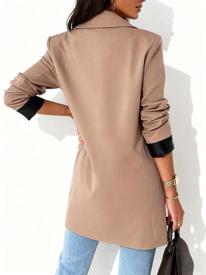 Women's Double Breasted Lapel Blazer - Elegant Long Sleeve