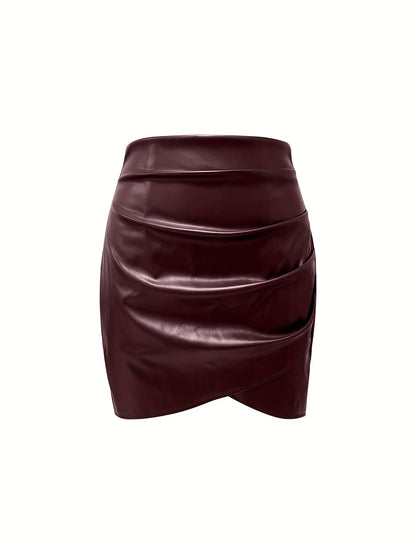 Women's Elegant PU Leather Skirt - Solid Color Half Skirt