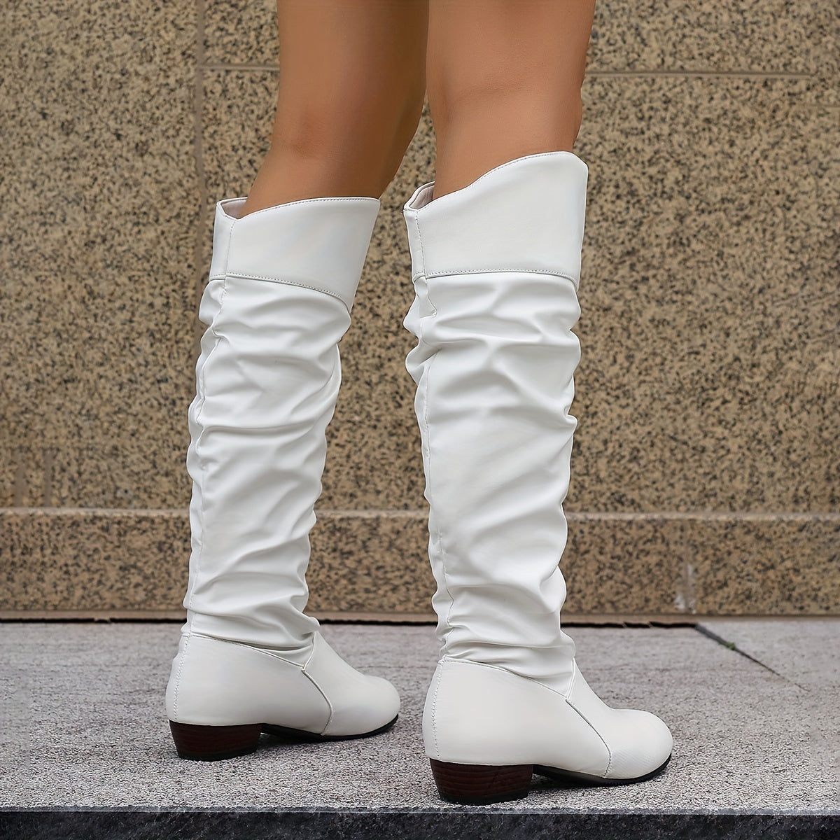 Women's Plus Size Long Tube Pleated Boots - Round Toe Block Heel