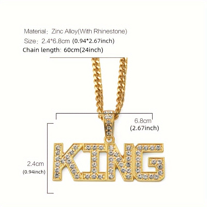 76cm Cuban Chain Iced Out King Pendant Necklace - White Gold Plated