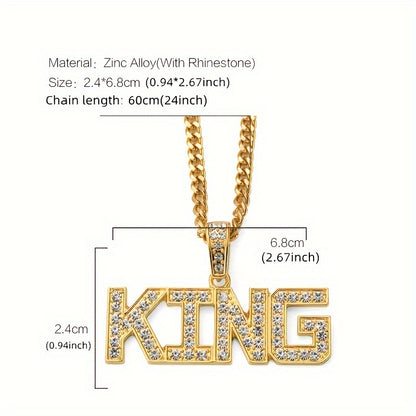 76cm Cuban Chain Iced Out King Pendant Necklace - White Gold Plated