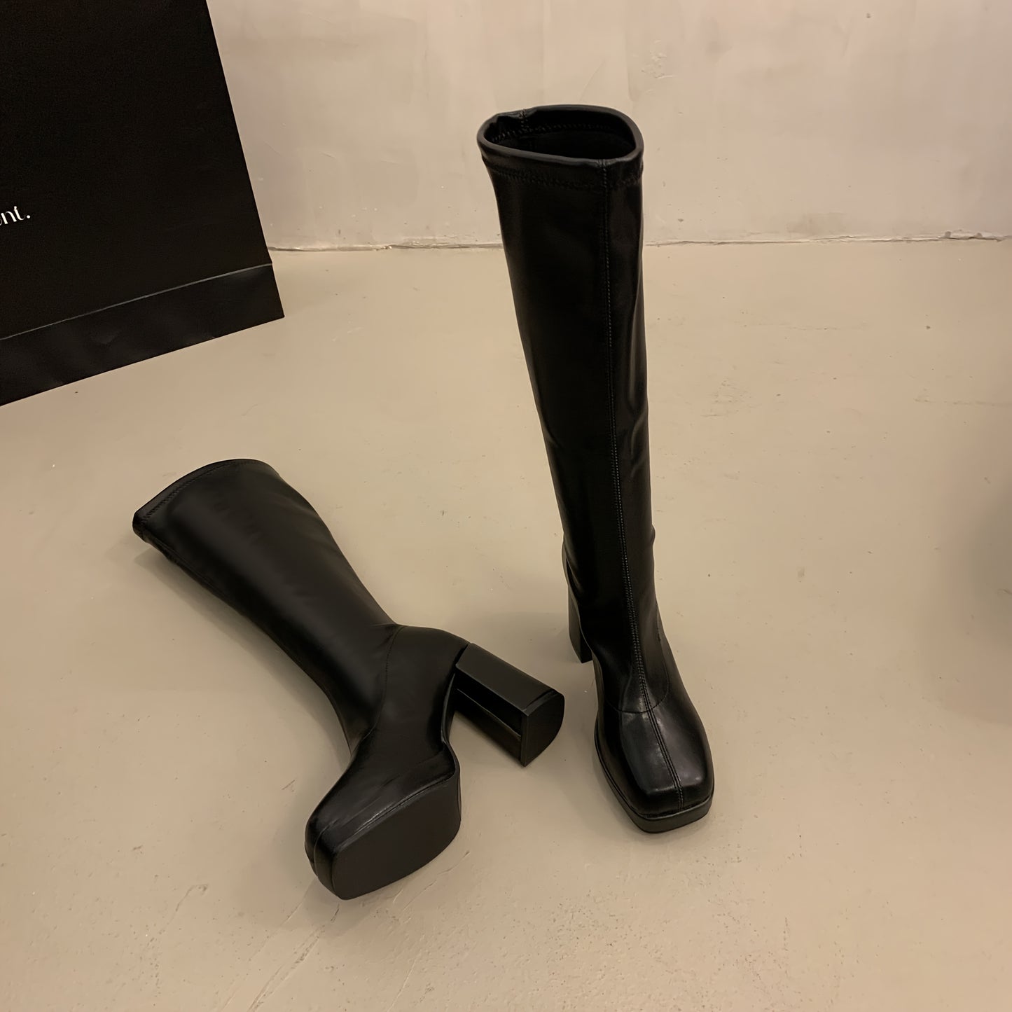 Women's Fashionable Knee-High Boots - Square Toe Block Heel