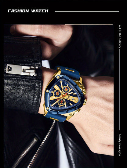 LIGE Men's Quartz Watch - Minimalist Triangle Dial World Time