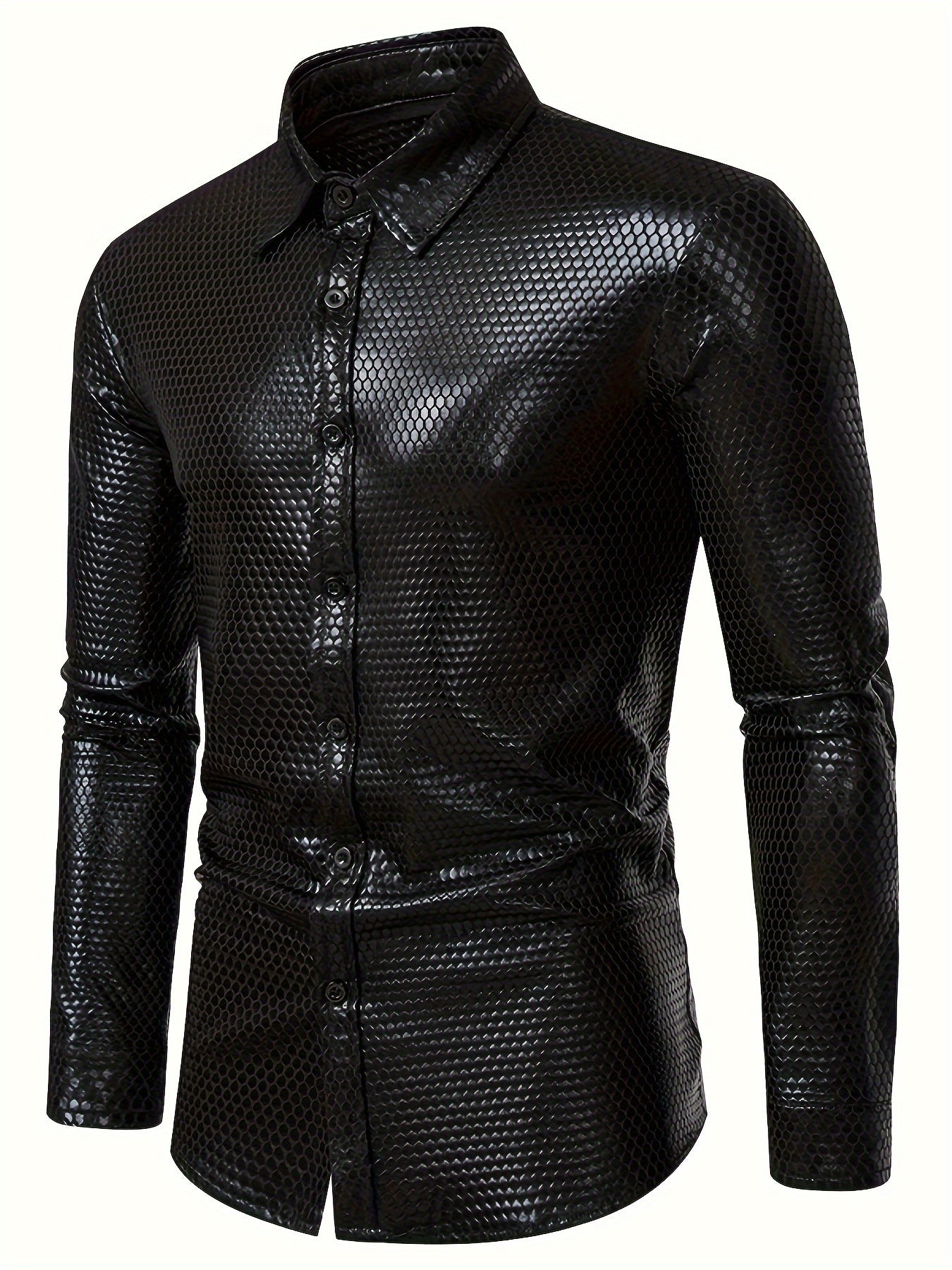 Men's 70s Disco Outfit - Diamond Foil Print Button-Up Shirt