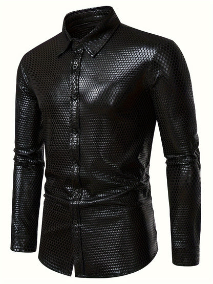 Men's 70s Disco Outfit - Diamond Foil Print Button-Up Shirt
