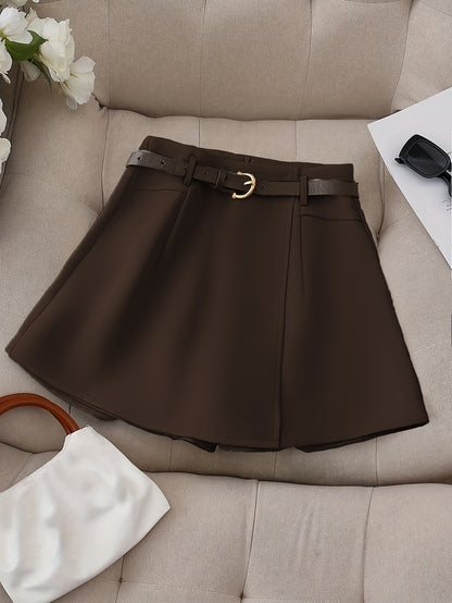 Women's Fashion Solid Color Shorts - Faux Pocket with Belt