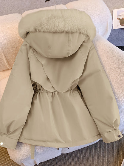 Women's Winter Fleece-Lined Thermal Coat - Full-Zip A-Line Hood