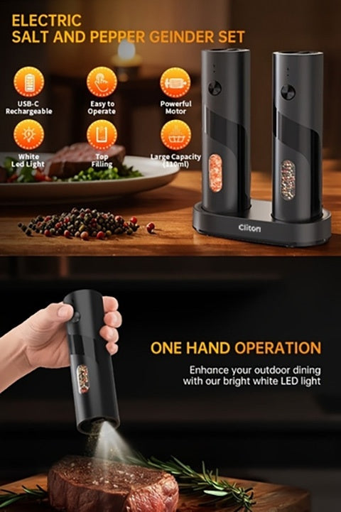 Electric Salt & Pepper Grinder - Rechargeable USB LED