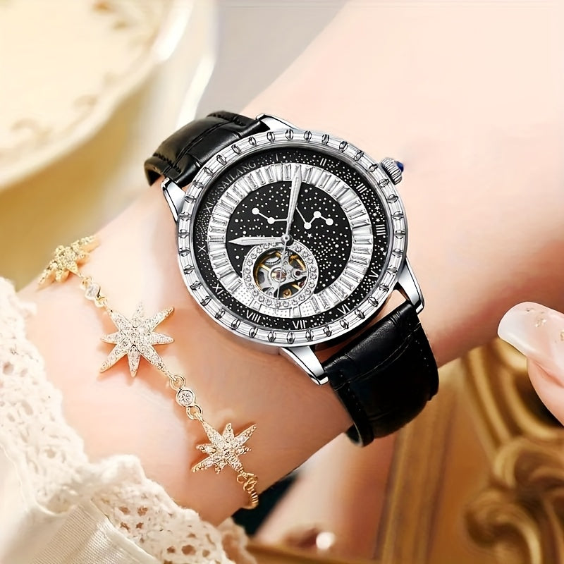 VerdeMontre Black Swan Watch - Rhinestone Luminous Unisex