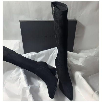 Women'S Elegant Brown Faux Cover Long Boots - Pointed Toe Chunky Heel, Zipper Closure, All-Season Versatile Dress Shoes for Casual & Formal Outfits, Sophisticated Style, Formal Footwear, High Heel Boots