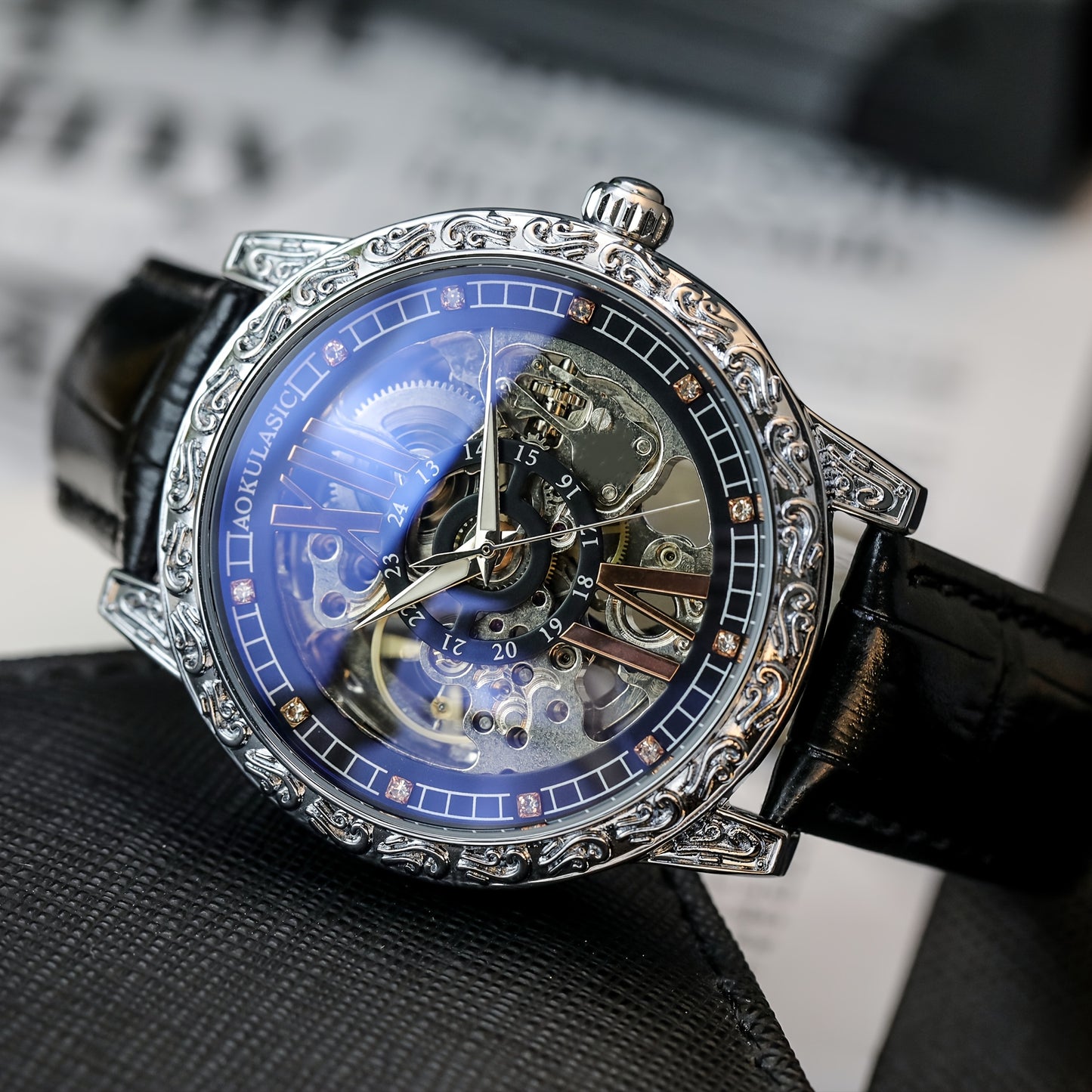 AOKULASIC Men's Luxury Tourbillon Skeleton Automatic Watch