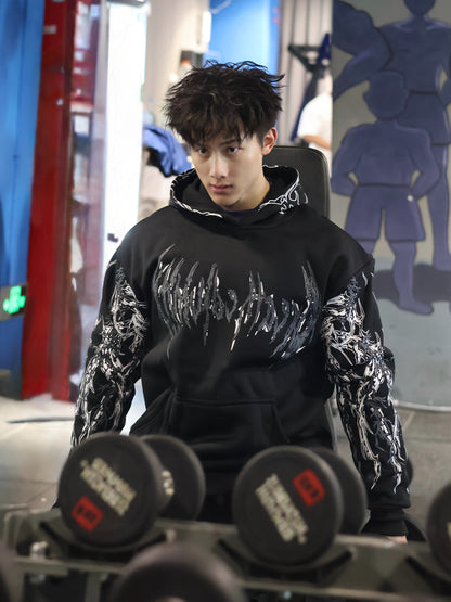 Men's Striped Graphic Print Hoodie - Loose Fit with Kangaroo Pocket