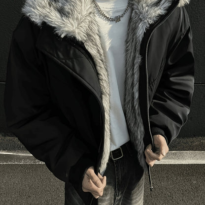 Men'S High-End Hooded Coat with Fur Collar, Thick And Warm.
