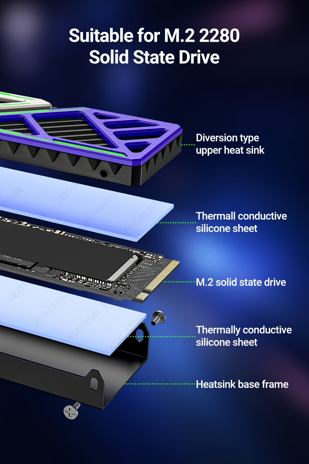 JEYI M.2 SSD Heatsink - Magnesium Aluminum Alloy Cooler 2280 NVME