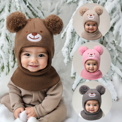 Baby Bear Ear Mask & Beanie - 0-8 Years Winter Hat